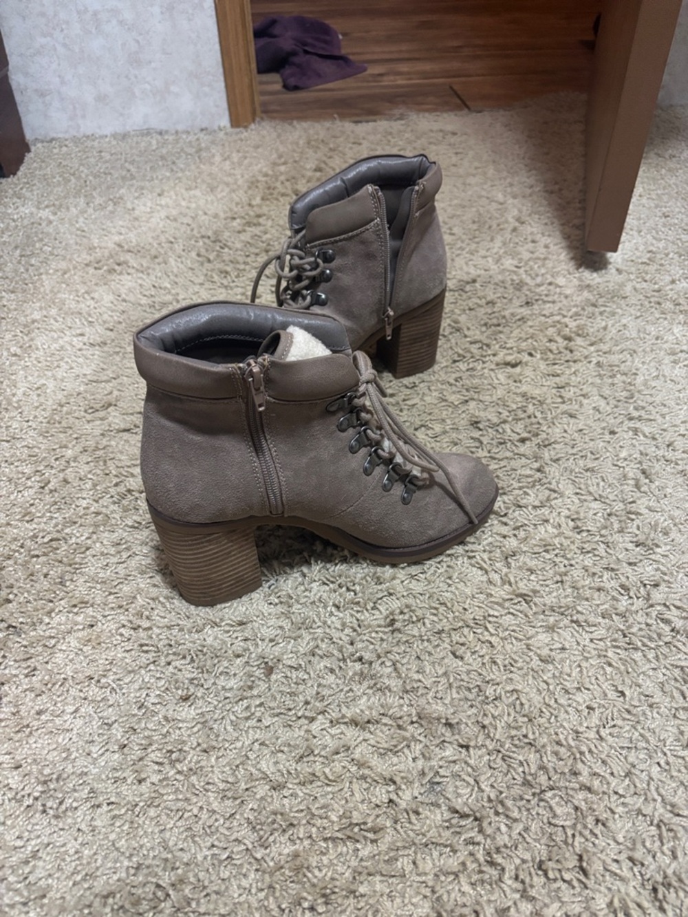 Kensie Taupe Lace-Up Block Heel
